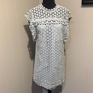 B35 Tularosa Women’s Medium Light Blue  Crochet Lace Shift Poms Midi Dress